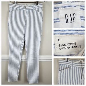 GAP Signature Skinny Ankle Jean White with Blue Stripes Sz 0 Low Rise A0814